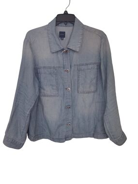 J Jill Light Wash Denim Shirt - Blue Linen Cotton Blend